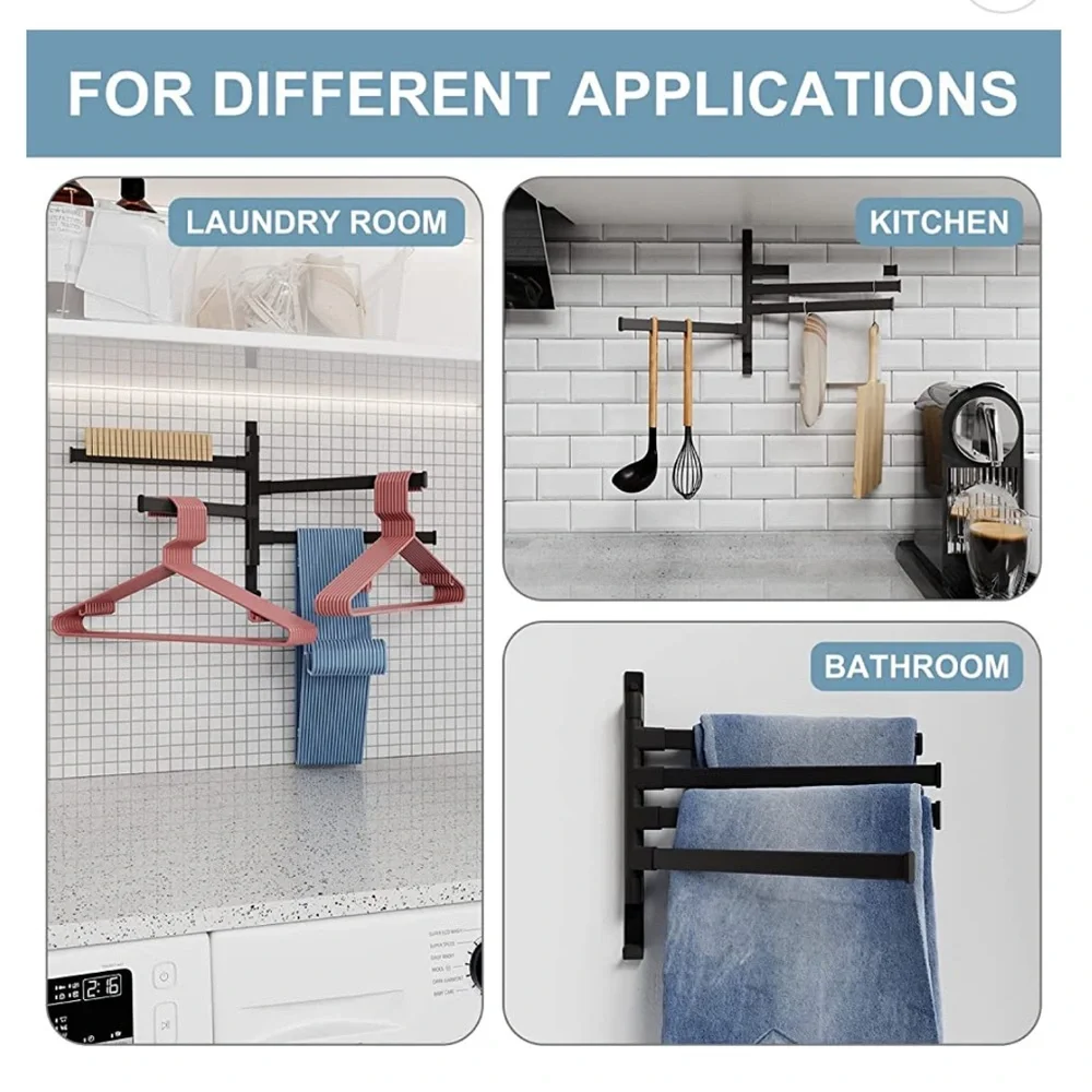 Wall mounted black towel bar with 4 arms🤩 BNIB